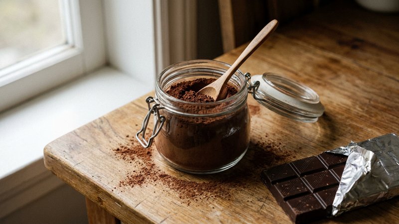 lata de cacao en polvo puro junto a una cuchara