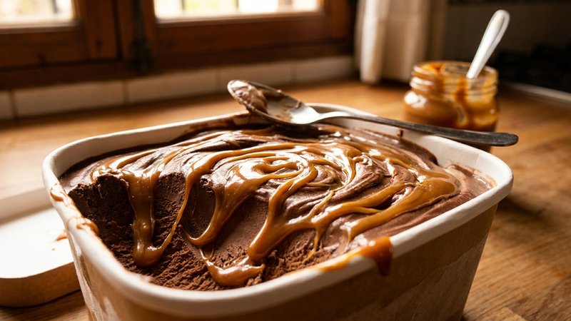 helado de chocolate marmoleado con caramelo