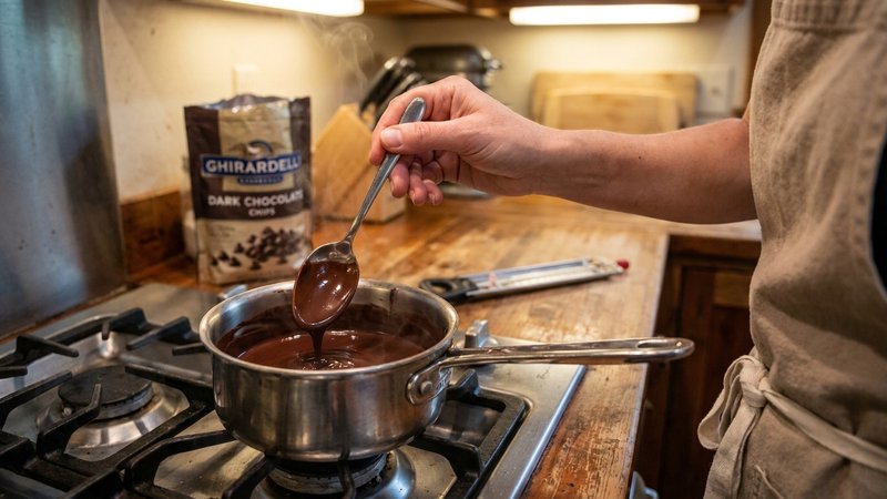 chocolate amargo derritiéndose para la variante más intensa