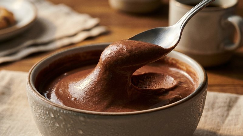 cuchara mostrando la textura cremosa del helado de chocolate