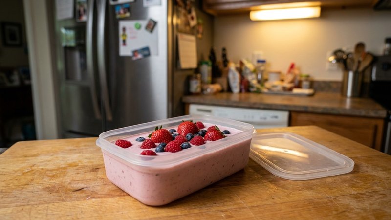 molde con helado de frutos rojos listo para congelar