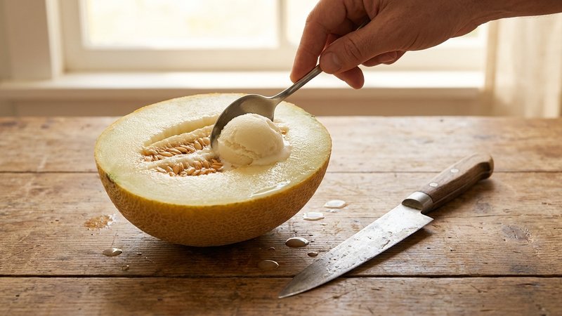 helado de melón servido dentro de su propia cáscara