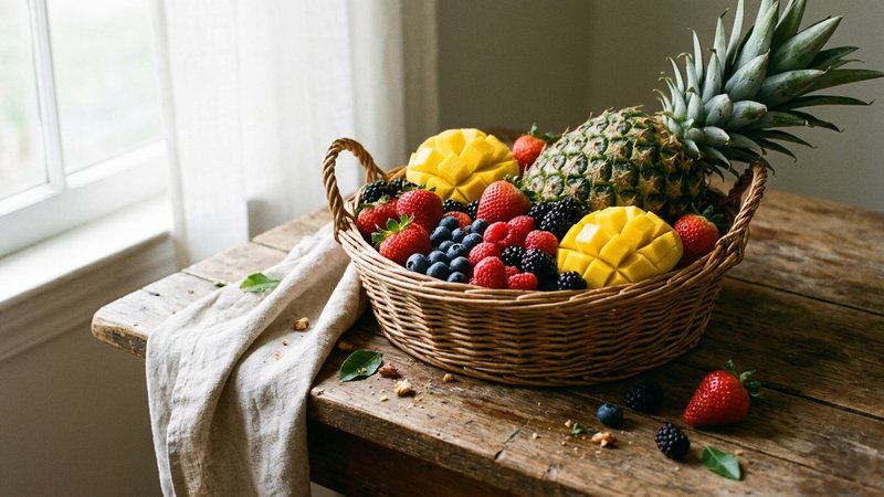 canasta con frutas variadas frescas recién lavadas