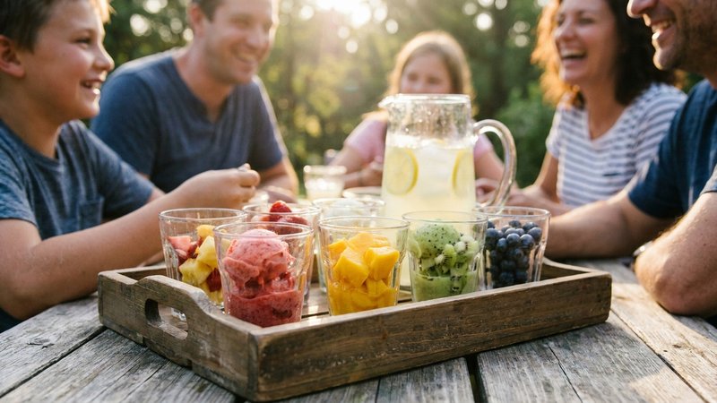 vasitos de helado de frutas para una reunión familiar