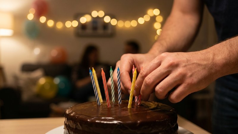 velas de cumpleaños encajadas en un pastel de chocolate