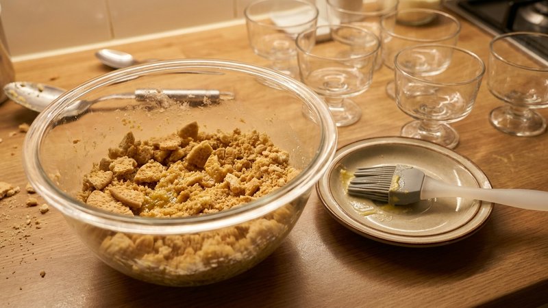 galletas trituradas mezcladas con mantequilla derretida