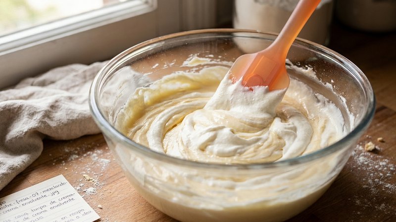 mezclando crema con movimientos envolventes